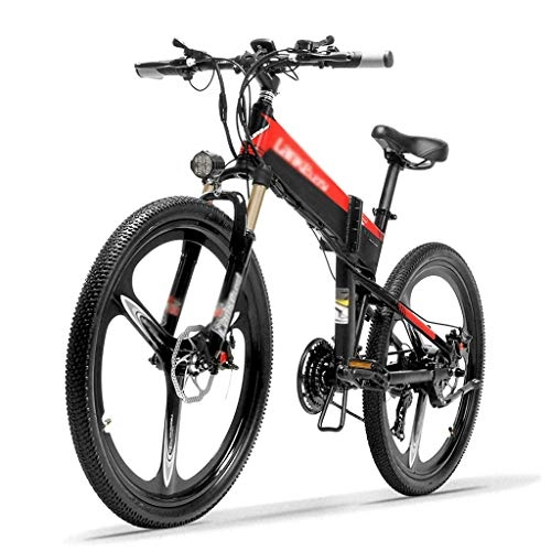 Bicicleta de montaña eléctrica plegables : AIAI XT600 26 '' Plegable Ebike 400W 12.8Ah Batera extrable 21 Bicicleta de montaña de 5 Niveles Pedal de Asistencia con Bloqueo Suspensin Tenedor