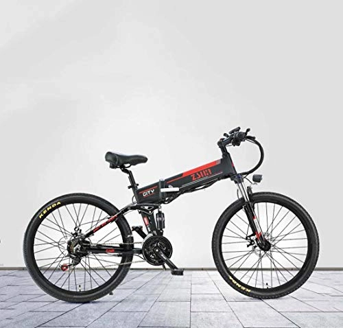 Bicicleta de montaña eléctrica plegables : AISHFP Bicicleta de montaña elctrica Plegable para Adultos de 26 Pulgadas, Bicicleta elctrica con batera de Litio de 48 V, Marco de aleacin de Aluminio, 21 velocidades / Cola Suave, A