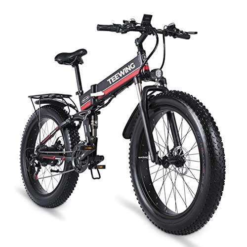 Bicicleta de montaña eléctrica plegables : AJLDN Bicicleta Eléctrica, 26 Pulgadas Bici Eléctrica Batería De 48V 12.8Ah Bicicleta Montaña Pedal Assist E-Bike Frenos hidráulicos 21 velocidades (Color : Red)