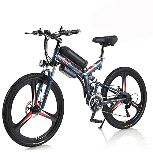 Bicicleta de montaña eléctrica plegables : AKEZ Bicicleta eléctrica Plegable 004 (Gris, 13 A)