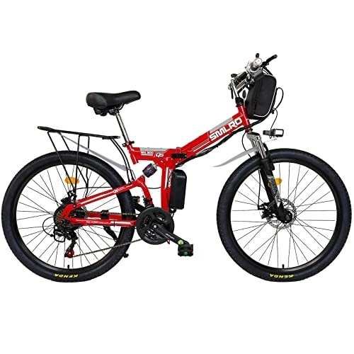Bicicleta de montaña eléctrica plegables : AKEZ Bicicletas Eléctricas Plegables para Adultos Hombres, Mujeres 26'' 250W Bicicletas Eléctricas de Montaña para Hombres todo Terreno con Batería de Litio Extraíble 48V 10A Shimano 21(rojo)