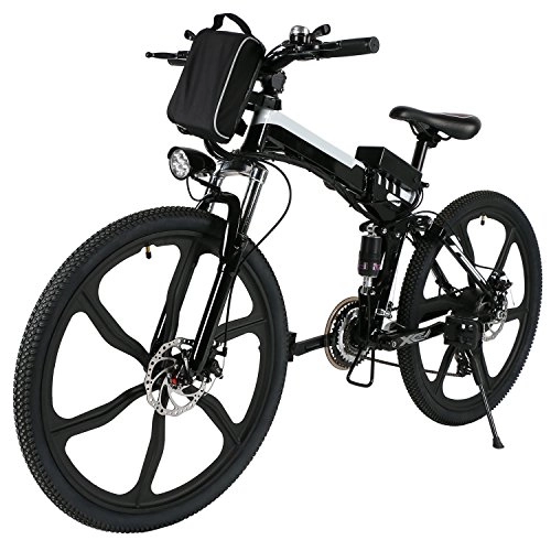 Bicicleta de montaña eléctrica plegables : AMDirect Bicicleta Eléctrica de Montaña Plegable 26'' 36V 21 Velocidades Engranaje Shimano (Tipo2 Negro)
