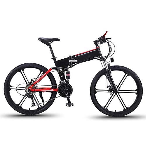 Bicicleta de montaña eléctrica plegables : AMGJ Bicicleta Eléctrica Plegables, Asiento Ajustable con Linterna 350W Motor 36V 8Ah Batería de Litio Desmontable Transmisión de 21 Velocidades, con Pedales, Negro