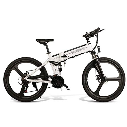 Bicicleta de montaña eléctrica plegables : Amosz - Motor sin cola plegable 48 V de bicicleta eléctrica de montaña de 26 pulgadas, 350 W, portátil para uso al aire libre, color Blanco, tamaño 43, tamaño de rueda 26.0