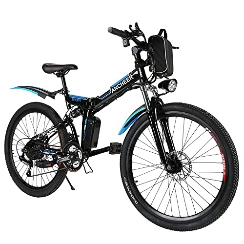 Bicicleta de montaña eléctrica plegables : ANCHEER Ae 1 E-Bike, Unisex Adulto, 26 Pulgadas, Color Blanco, 36 V, 8 Ah, 26