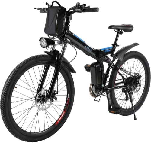 Bicicleta de montaña eléctrica plegables : ANCHEER Bicicleta de Montaña Eléctrica Bici Plegable Ebike con Rueda de 26 Pulgadas Batería de Litio de Gran Capacidad 36V 250W (Negro)