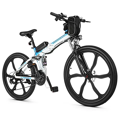Bicicleta de montaña eléctrica plegables : ANCHEER Bicicleta Electrica 36V 8Ah, Bicicleta Eléctrica Plegable de 26 Pulgadas, Motor 250W Batería de Litio Extraíble, Shimano 21 Velocidades (26" Deporte Blanco)