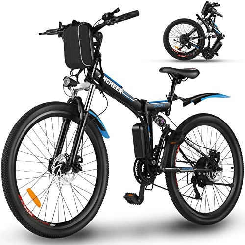 Bicicleta de montaña eléctrica plegables : ANCHEER Bicicleta Electrica Plegable, Bicicletas Plegables Adulto 26'', E-Bike de Montaña, Motor de 250 W, Batería de 36V / 8Ah de Litio Extraíble, 21 Engranaje de Velocidad, Freno de Disco