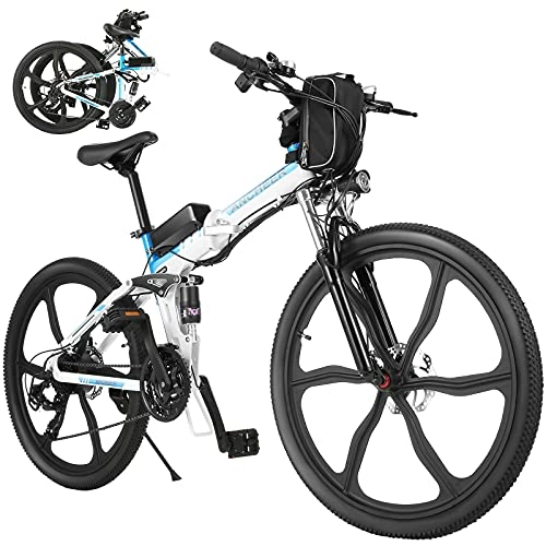 Bicicleta de montaña eléctrica plegables : ANCHEER Bicicleta Electrica Plegable, Bicicletas Plegables Adulto 26 Pulgadas, E-Bike de Montaña, Motor de 350 W, Batería de 36V / 8Ah, 21 Engranaje de Velocidad, Frenos de Disco Shimano