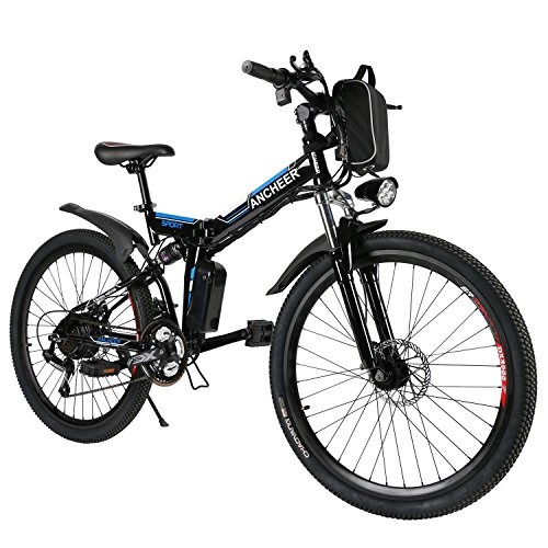 Bicicleta de montaña eléctrica plegables : ANCHEER Bicicleta eléctrica de montaña, 26" / 27, 5 Pulgadas, Bicicleta eléctrica con batería de Litio de 36 V, 8 Ah / 10 Ah / 12, 5 Ah y Marchas Shimano de 21 velocidades