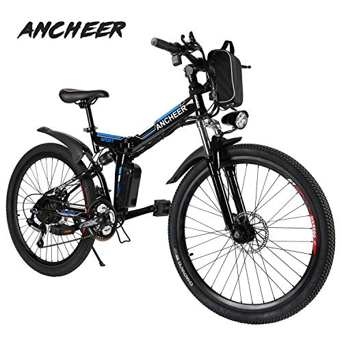 Bicicleta de montaña eléctrica plegables : ANCHEER Bicicleta Eléctrica EB002 26 Pulgadas Plegable, Color Negro