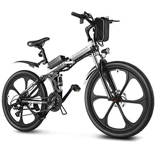 Bicicleta de montaña eléctrica plegables : ANCHEER Bicicleta eléctrica eléctrica de 26 pulgadas / 27, 5" con batería extraíble de 36 V 8 Ah y 10 Ah, bicicleta eléctrica con suspensión completa, 3 modos, LCD y profesional 21 velocidades