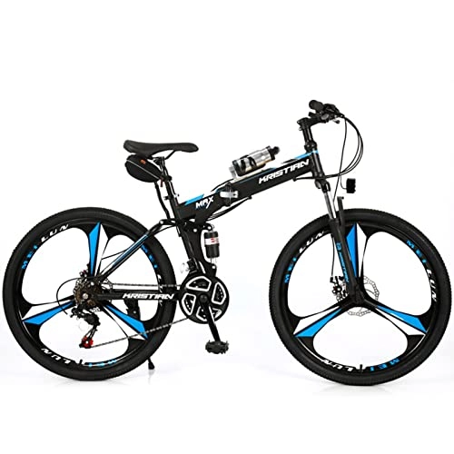 Bicicleta de montaña eléctrica plegables : AZXV Bicicleta de montaña eléctrica de la Bicicleta de montaña Adulta Bicicleta de montaña de Doble Disco, transmisión de 21 velocidades, Ruedas de 26 Pulgadas, Marco de Black Blue