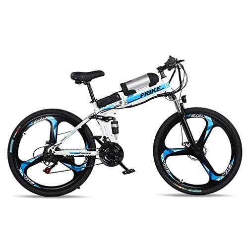 Bicicleta de montaña eléctrica plegables : AZXV Bicicleta eléctrica de montaña, Bicicleta Plegable de Acero con Alto Contenido de Carbono, Tenedor de suspensión, 21 velocidades, Rueda de 26 Pulgadas, Freno de Disc White Blue