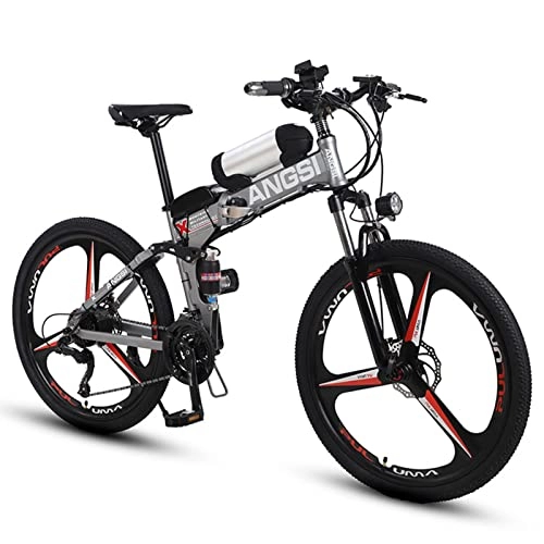 Bicicleta de montaña eléctrica plegables : AZXV Bicicleta eléctrica Plegable de montaña, suspensión de Acero Alto-Carbono MTB Bicicleta, 21 velocidades, Rueda de 26 Pulgadas, Freno de Doble Disco Antideslizante, p