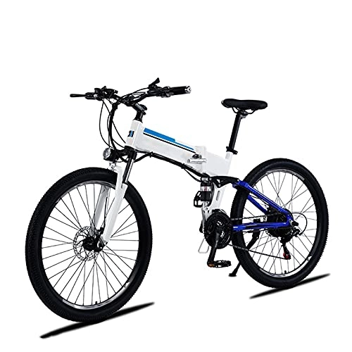 Bicicleta de montaña eléctrica plegables : BAHAOMI Bicicleta Eléctrica 27, 5" 21 velocidades Bicicleta de montaña eléctrica Plegable para Adultos 3 Modos de Trabajo E-Bike Sistema de Doble absorción de Impactos, White Blue, 48V 500W 9AH