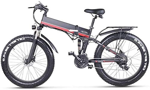 Bicicleta de montaña eléctrica plegables : Bicicleta de carretera de la ciudad de cercanas, Bicicleta elctrica plegable de 26 pulgadas de nieve Fat Tire Bike 12.8Ah batera Li-1000W 21 Playa velocidad del crucero de la montaña E-bici con el