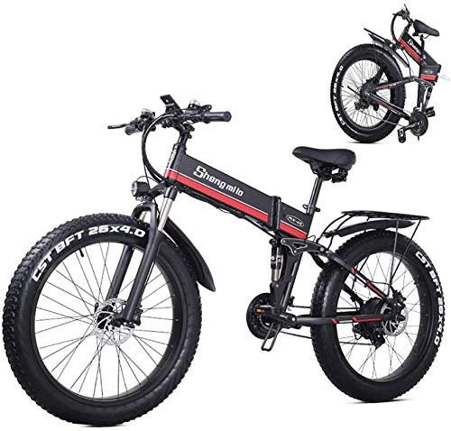 Bicicleta de montaña eléctrica plegables : Bicicleta de carretera de la ciudad de cercanías, Bicicleta de montaña eléctrica con el 26 * 4.0 Fat Tire & 12.8AH de iones de litio bicicleta eléctrica 1000W for el adulto, la suspensión total de la