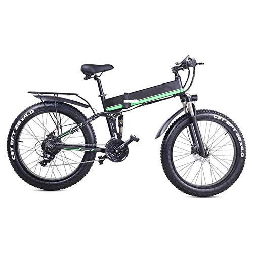 Bicicleta de montaña eléctrica plegables : Bicicleta de montaña elctrica 26 pulgadas Fat Tire Bicicleta elctrica for adultos nieve / montaña de playa / ebike, motor de 1000 W, 21 Velocidad Playa Nieve E-bici con los asientos traseros Bicicle