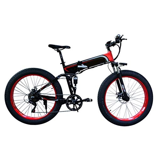Bicicleta de montaña eléctrica plegables : Bicicleta de montaña eléctrica, 1000W Bici Híbrido eléctrico 26 Pulgadas Bici Fat 48V 12.8Ah Snowmobile Dobling Ebike Bicicleta eléctrica poderosa (Color : Black)