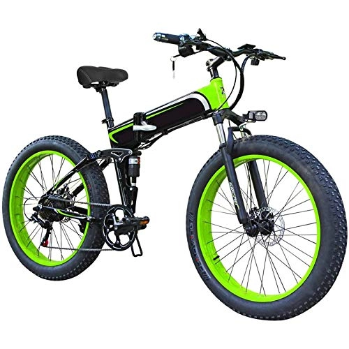 Bicicleta de montaña eléctrica plegables : Bicicleta de montaña eléctrica, 1000W Bici Híbrido eléctrico 26 Pulgadas Bici Fat 48V 12.8Ah Snowmobile Dobling Ebike Bicicleta eléctrica poderosa (Color : Green)