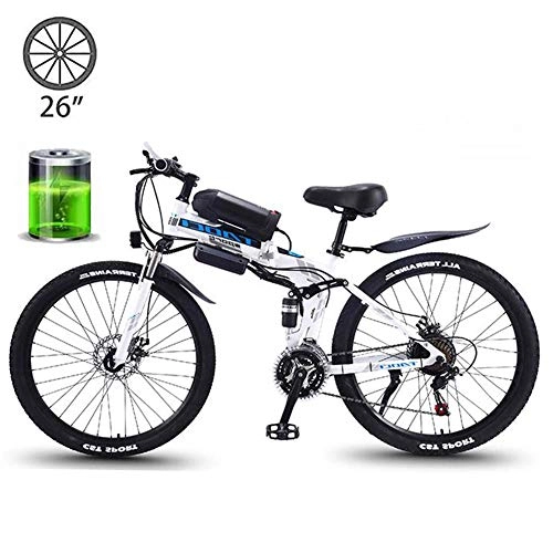 Bicicleta de montaña eléctrica plegables : Bicicleta de Montaña Eléctrica 26'' E-Bike 350W Batería de Iones Litio 36V 13AH Faro LED MTB 21 Velocidades para Adultos Hombre Mujer (Azul)