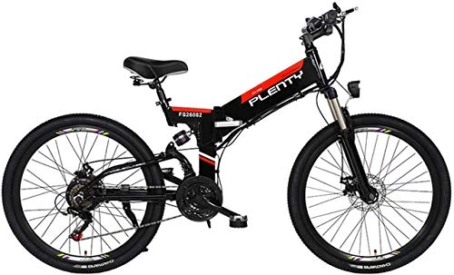 Bicicleta de montaña eléctrica plegables : Bicicleta de montaña eléctrica, Bicicleta híbrida de 24 " / 26" / (48V12.8Ah) Sistema de energía de 5 archivos de 21 velocidades, Frenos de disco mecánicos E-ABS dobles, Pantalla LCD de pantalla grande