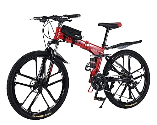 Bicicleta de montaña eléctrica plegables : Bicicleta de montaña prémium de 26 Pulgadas Foldable Bikes Bicicleta Montaña Aluminio Doble Freno Disco Doble susp para niños niñas Mujeres y Hombres Cambio de 27 velocidades Bicicleta de ciclocross