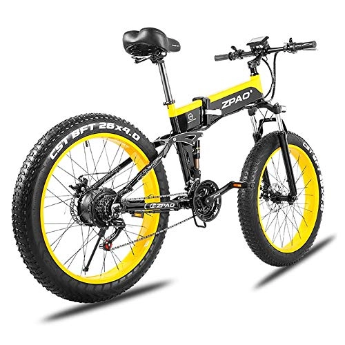 Bicicleta de montaña eléctrica plegables : Bicicleta elctrica para Hombre Mountain, Fat Bike Bicicletas 21 Velocidades Batera de Litio Extrable Frenos de Disco Delanteros y Traseros (Color : Yellow)
