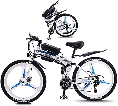Bicicleta de montaña eléctrica plegables : Bicicleta electrica Bicicletas, bicicleta de montaña eléctrica plegable 26 pulgadas de bicicleta de neumático de grasa 350W, suspensión completa y engranajes de 21 velocidades con retroiluminación LCD