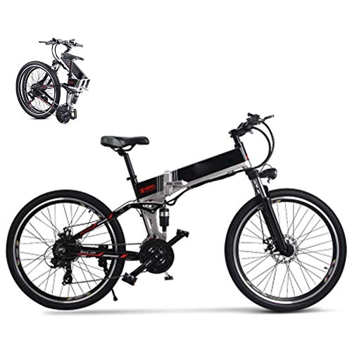 Bicicleta de montaña eléctrica plegables : Bicicleta Electrica Montaña, Fat Bike Bici Electrica Bicicletas 26 pulgadas, 48V 350W 21 Velocidades Bicicletas Electricas Plegables Batería de litio Extraíble, ebike Amortiguadora MAX 40KM / H, Negro