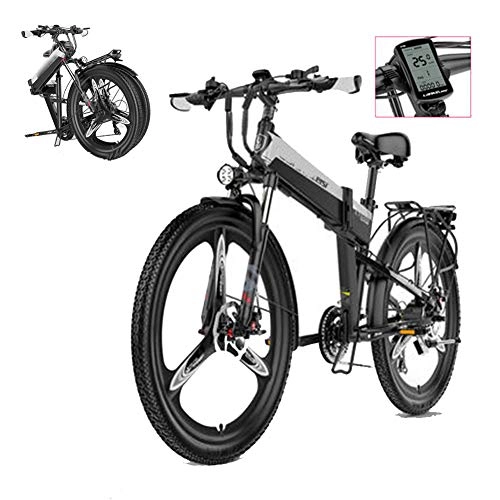 Bicicleta de montaña eléctrica plegables : Bicicleta Electrica Montaña, Fat Bike Bici Electrica Bicicletas 26 pulgadas, 48V 400W de alta Velocidad Bicicletas Electricas Plegables 10.4AH Batería de litio Extraíble, ebike Mountain Bike, Negro