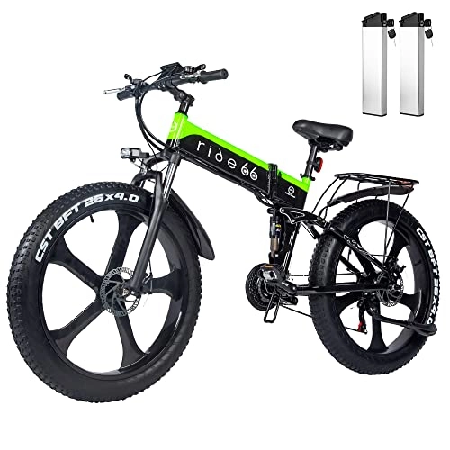 Bicicleta de montaña eléctrica plegables : Bicicleta Electrica Plegable de Montaña 26"*4.0" MTB Fat Bike para Adultos (Verde Negro)