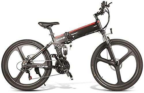 Bicicleta de montaña eléctrica plegables : Bicicleta eléctrica Batería de Litio Fuente de alimentación Plegable Bicicleta de montaña de Campo traviesa Ligera Smart Commuter Fitness 48V (Color: Negro)