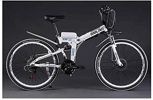 Bicicleta de montaña eléctrica plegables : Bicicleta eléctrica Batería de Litio Plegable Bicicleta eléctrica de montaña Transporte para Adultos Batería Auxiliar 48V Coche (Color: Blanco, Tamaño: 48V15AH)