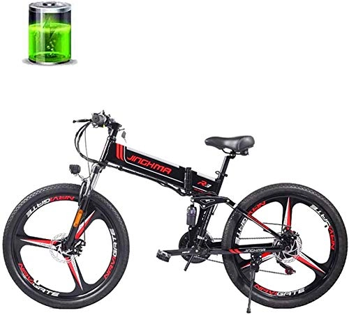 Bicicleta de montaña eléctrica plegables : Bicicleta Eléctrica Bicicleta eléctrica de 26 pulgadas, motor 48V350W, batería de litio 12.8Ah, frenos de disco dual / bicicleta de cola suave de suspensión completa, faros de 21 velocidades / led, ad