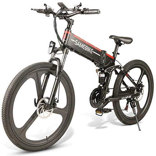 Bicicleta de montaña eléctrica plegables : Bicicleta Eléctrica de Montaña 26", E-Bike Plegable para Adulto con Motor Sin Escobillas 350W y Batería de Litio 48V 10.4Ah, Sistema de Transmisión de 21 Velocidad