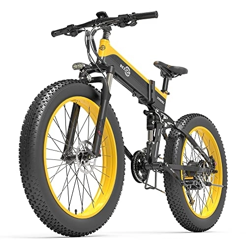 Bicicleta de montaña eléctrica plegables : Bicicleta eléctrica de montaña, 26 pulgadas, plegable, bicicleta eléctrica, bicicleta eléctrica plegable con batería extraíble, 48 V, 12, 8 Ah, potencia máxima 45 – 100 km(amarillo)