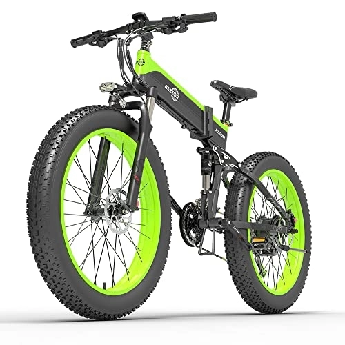 Bicicleta de montaña eléctrica plegables : Bicicleta eléctrica de montaña, 26 pulgadas, plegable, bicicleta eléctrica, bicicleta eléctrica plegable con batería extraíble, 48 V, 12, 8 Ah, potencia máxima 45 – 100 km(verde)