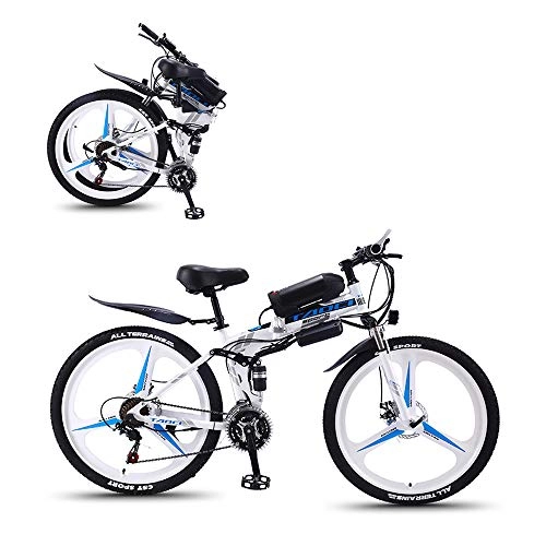 Bicicleta de montaña eléctrica plegables : Bicicleta Eléctrica De Montaña Bicicleta Eléctrica De 26 Pulgadas Plegable con Batería De Litio (36V 250W) 27 Velocidades De Suspensión Completa Premium Y Equipo Shimano, Blanco, 8AH