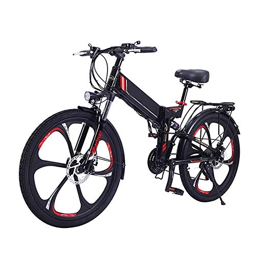 Bicicleta de montaña eléctrica plegables : Bicicleta Eléctrica De Montaña Bicicleta Eléctrica De 26 Pulgadas Plegable con Batería De Litio Extraíble (48V 300W) 21 Velocidades De Suspensión Completa Premium Y Equipo Shimano