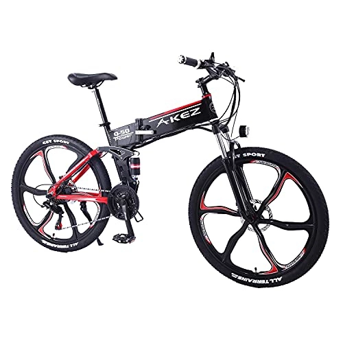 Bicicleta de montaña eléctrica plegables : Bicicleta eléctrica de montaña Plegable para Adultos 27.5" 40km / h E-Bike 48V 9AH Bici electrica de batería de Iones de Litio para Hombres Frenos de Disco Dobles de 21 velocidades Red