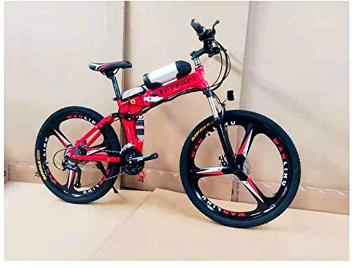 Bicicleta de montaña eléctrica plegables : Bicicleta eléctrica de nieve, Bicicleta eléctrica plegable de la batería de litio Assisted Mountain Bike Adecuado for Adultos Variable Speed ​​Riding marco de acero al carbono, Rojo, 21 velocidades Ba