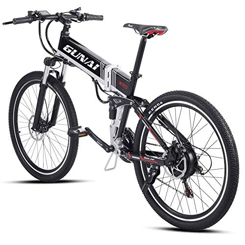 Bicicleta de montaña eléctrica plegables : Bicicleta eléctrica GUNAI, Bicicleta de montaña / Carretera eléctrica Plegable de 26"con Motor de 500W, batería de 48V 12.8AH, Sistema de transmisión Shimano de 21 velocidades