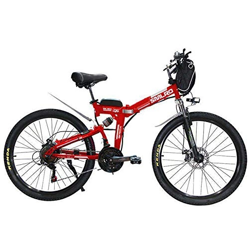 Bicicleta de montaña eléctrica plegables : Bicicleta Eléctrica Plegable 24" con 48V 350W 8Ah Batería De Iones De Litio, City Mountain Bicycle Booster, Rojo
