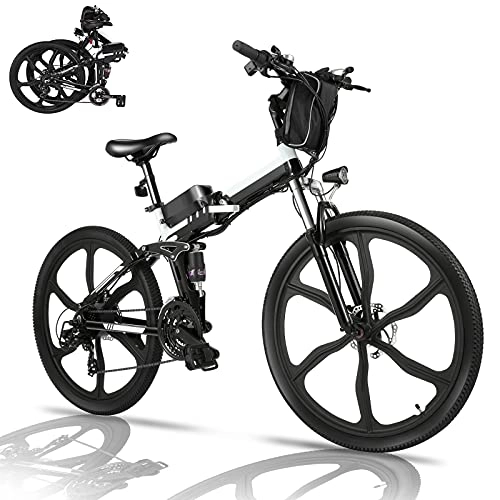 Bicicleta de montaña eléctrica plegables : Bicicleta Eléctrica Plegable, Bicicleta Eléctrica de Montaña de 26"con Motor de 36V 8Ah Batería Extraíble, Shimano Profesional 21 Velocidades, Suspensión Completa