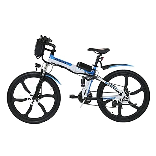Bicicleta de montaña eléctrica plegables : Bicicleta Eléctrica Plegable MYATU de 26", Bici Electrica Blanca con Batería Extraíble de 36V 10.4Ah, E-Bike con Motor de 250W Cambio de 21 velocidades Shimano