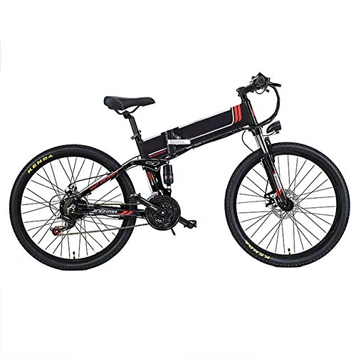 Bicicleta de montaña eléctrica plegables : Bicicleta Eléctrica Potente De 350W 26 '' 4.0 Bicicleta Plegable Eléctrica Ebike con Batería Extraíble 48V 10A, Negro