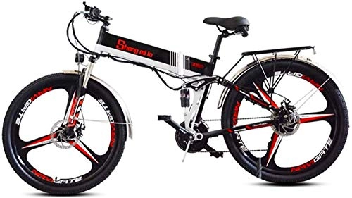 Bicicleta de montaña eléctrica plegables : Bicicletas eléctricas rápidas para adultos Bicicleta eléctrica de montaña plegable, Bicicleta eléctrica para adultos de 26 pulgadas, Motor 350W, Batería de litio recargable 48V 10.4Ah, Asiento ajustab