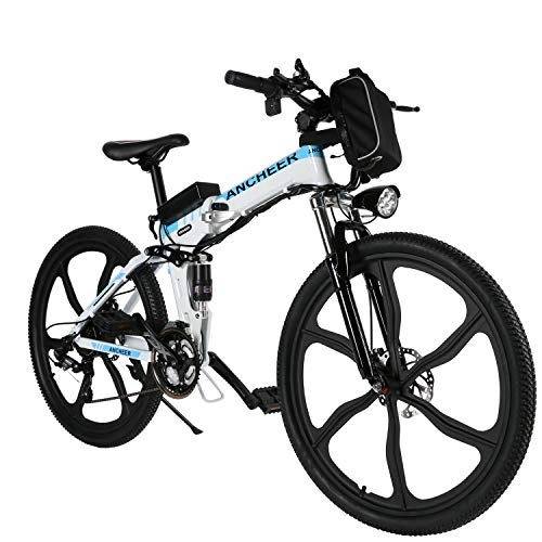 Bicicleta de montaña eléctrica plegables : BIKFUN Bicicleta Eléctrica Plegable, 26" E-Bike para Adulto, Batería de Litio Extraíble(36V, 8Ah), 250W Motor de Alta Velocidad, Shimano 21 Velocidades (26" montaña Blanco)
